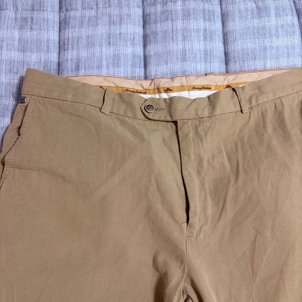 Tommy Bahama Flat Front Chino Pants Silk Blend Relaxed Mens 38x29 Tan Pre-owned